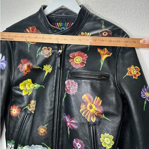 Libertine Hand-Painted Floral Skull Black Leather Moto Jacket M - Picture 16 of 16